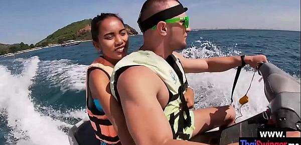 Perverted big ass Asian teen sucking a best friends big hard dick outdoor